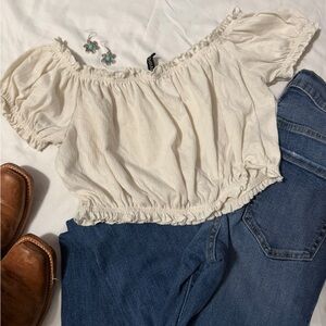 Divided White Ruffled Off The Shoulder Cropped Blouse